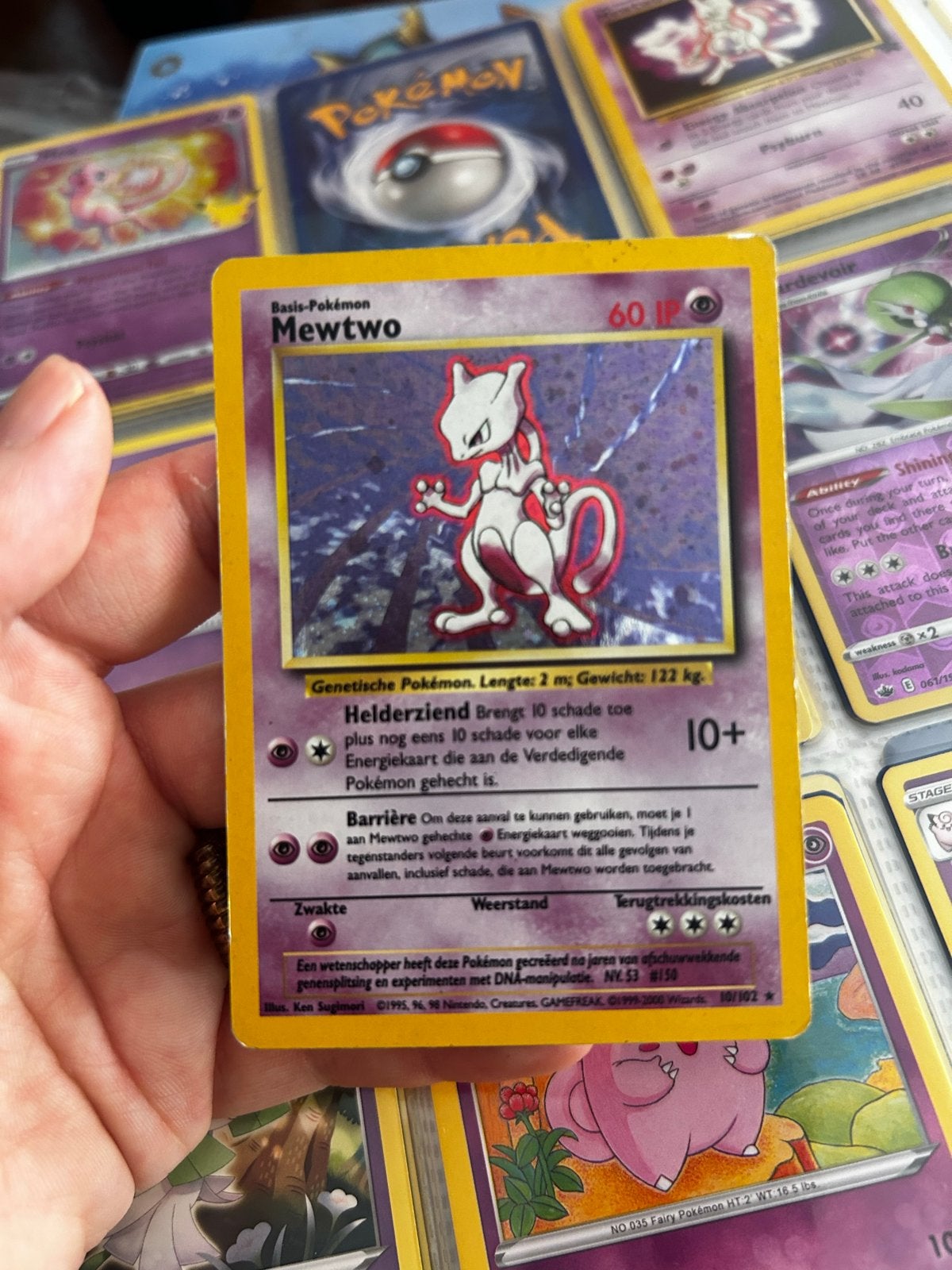 Mewtwo Holo Pokémon kaart - Basis-Pokémon Helderziend, Ophalen of Verzenden, Gebruikt, Losse kaart, Foil