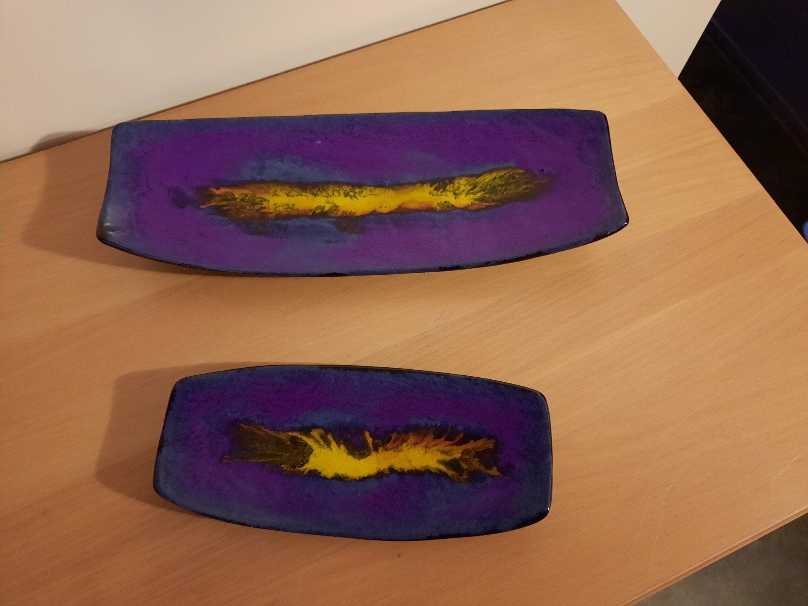 Vintage keramische schalen  fat lava paars geel, Ophalen of Verzenden