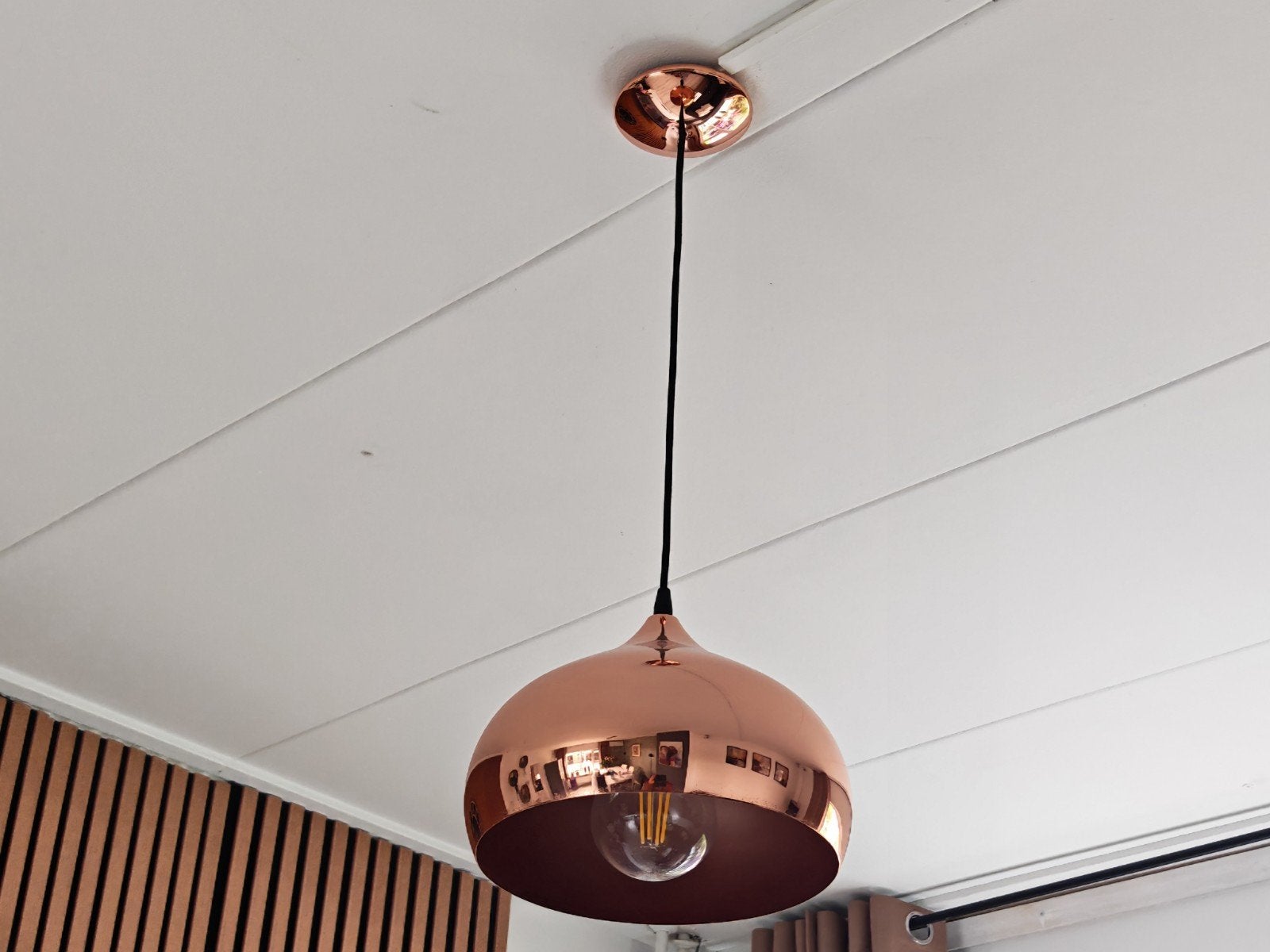 Koperkleurige hanglamp - Modern design, Huis en Inrichting, Lampen | Hanglampen, Ophalen, E27 (groot), Zo goed als nieuw, Metaal