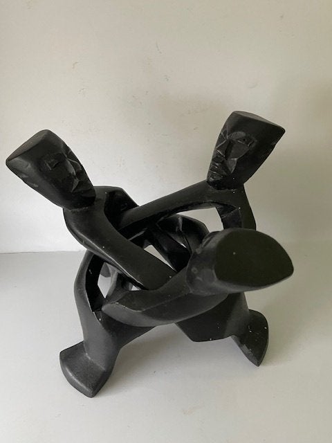 Zwart houten beeld Unity Circle met 3 mensen. Afrika kunst., Antiek en Kunst, Kunst | Niet-Westerse kunst, Afrika, Handgemaakt