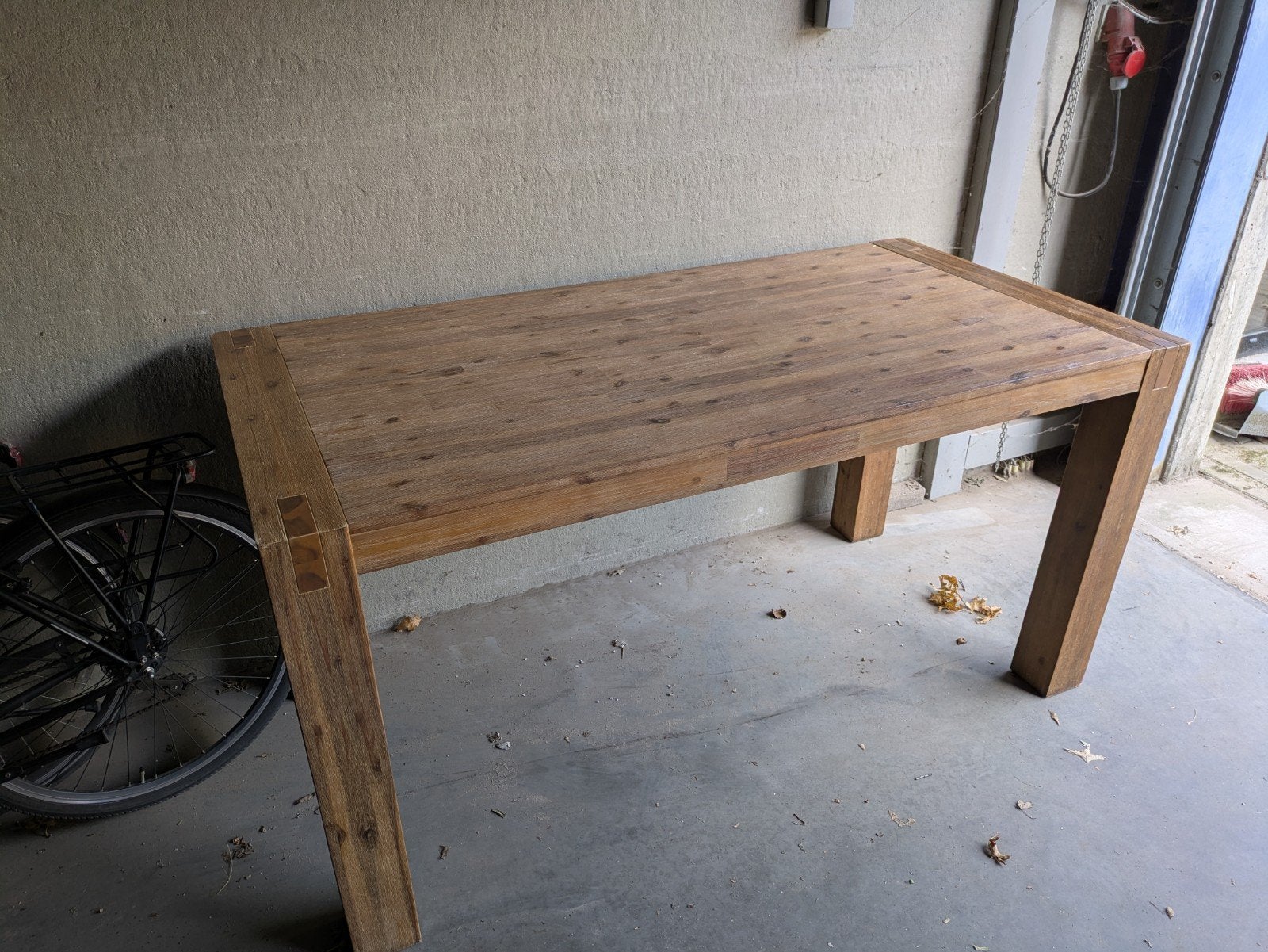 Robuuste eettafel met 6 stoelen 180x90x90, Ophalen, Gebruikt, Industrieel, Modern, 50 tot 100 cm
