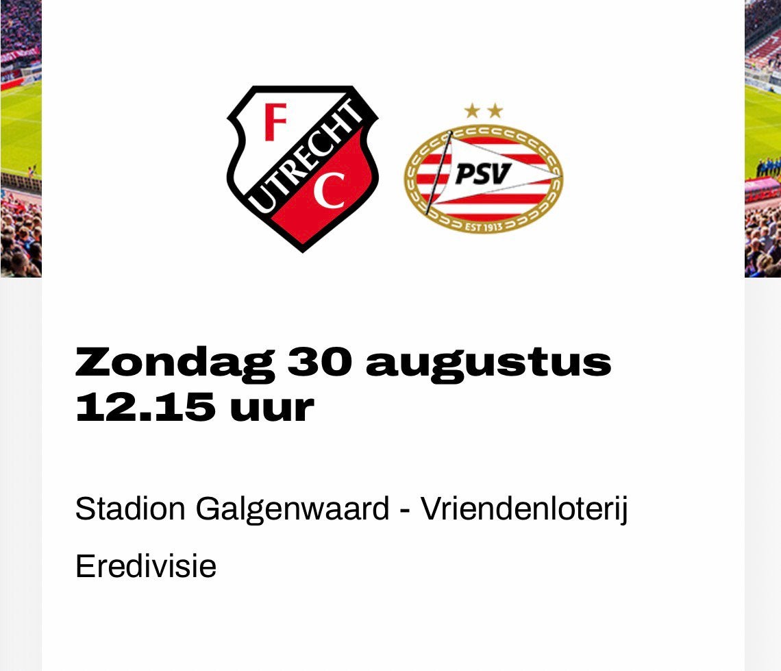 2 tickets Fc Utrecht - PSV, Twee personen