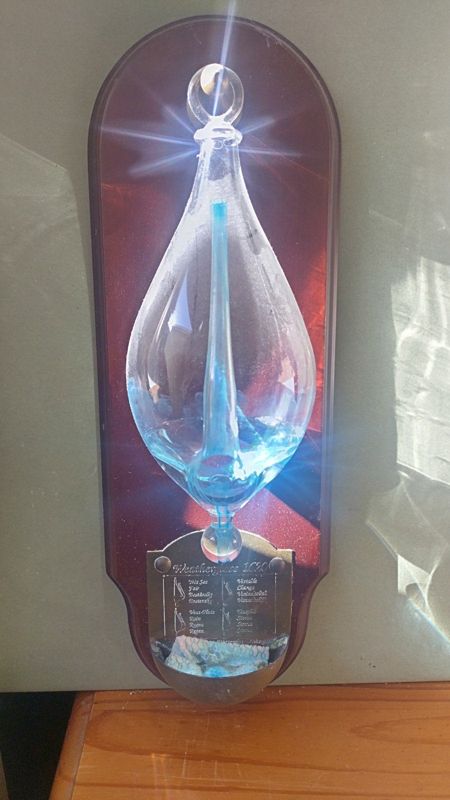 Antieke Glazen Weerglas Barometer met Houten Plaat, Audio, Tv en Foto, Ophalen of Verzenden, Gebruikt, Barometer
