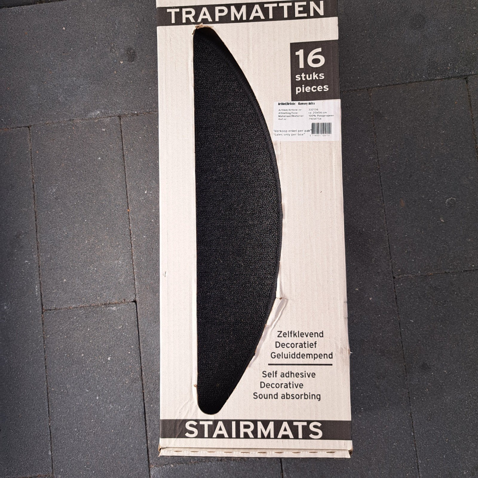 Nieuwe zelfklevende trapmatten, 16 stuks, antraciet, Ophalen of Verzenden, Nieuw, Minder dan 50 cm, 50 tot 100 cm