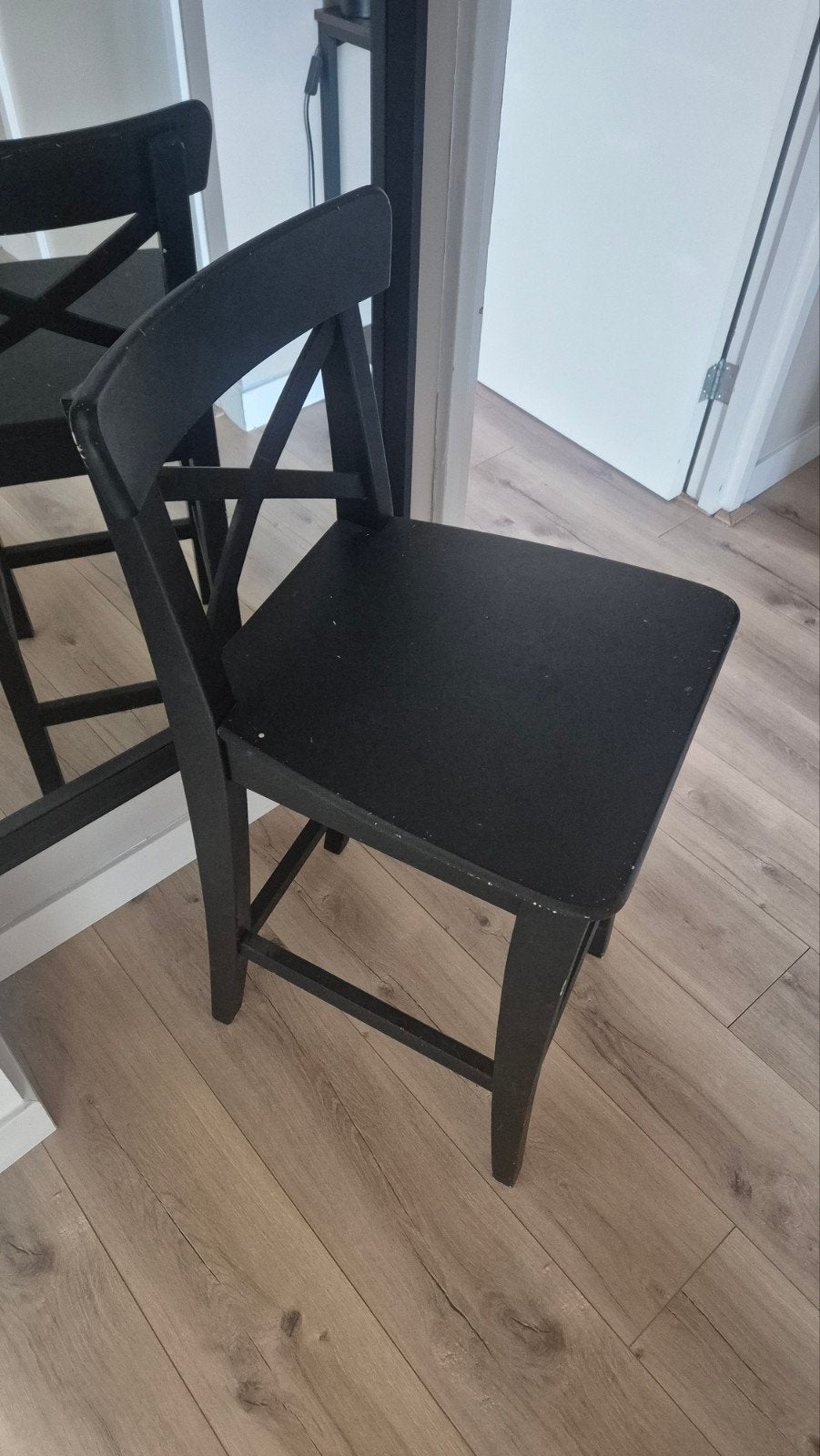 4x IKEA ROSENTORP barkrukken met rugleuning, 63 cm, Ophalen, Gebruikt, Met voetsteun, 60 tot 90 cm