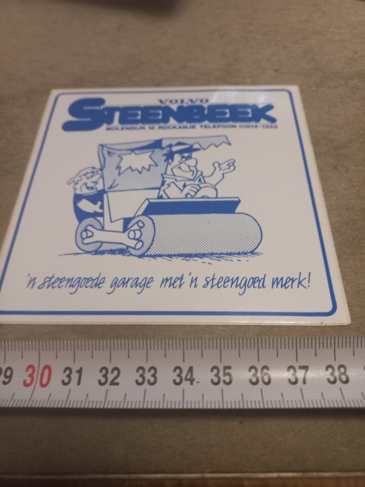 Vintage Volvo Steenbeek Garage Sticker - Flintstones, Ophalen of Verzenden, Gebruikt