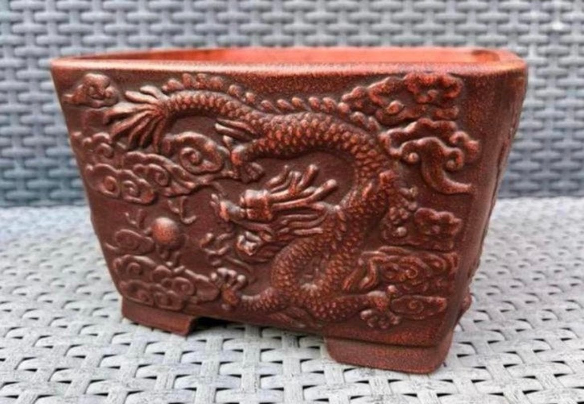 Bonsai pot handgemaakt Draak gedeco gemerkt 20,7x20,7x13, Tuin en Terras, Vierkant, Nieuw, Ophalen of Verzenden, Aardewerk