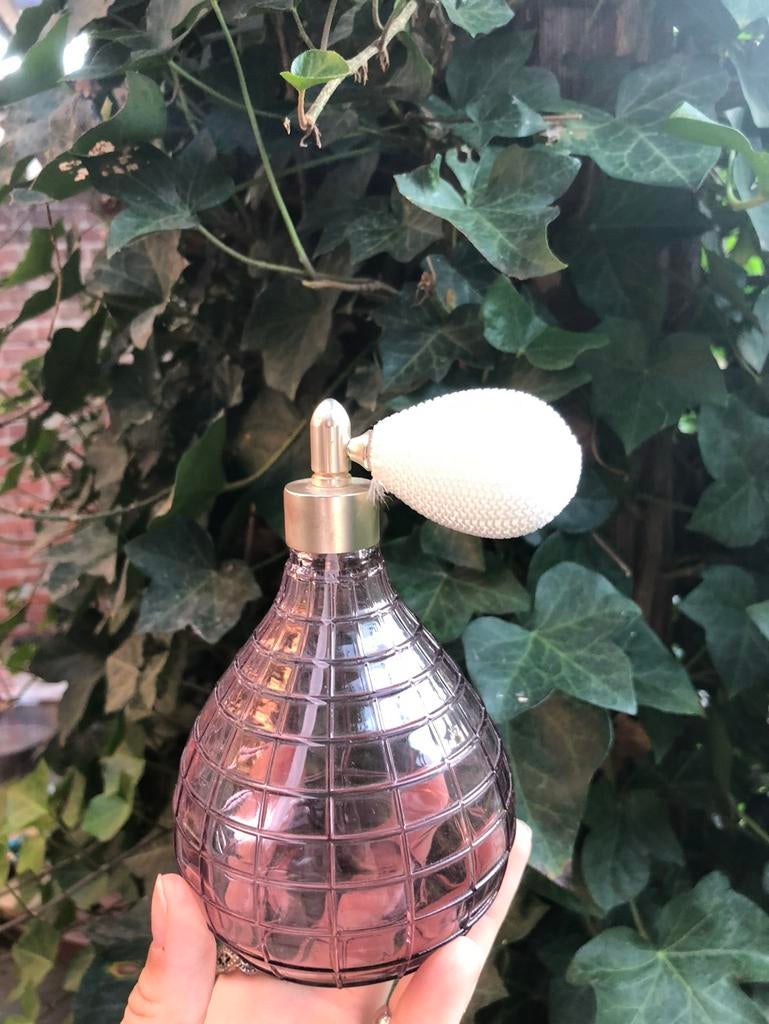 Vintage parfumfles parfumverstuiver paars glas handmade, Ophalen of Verzenden, Gebruikt, Parfumfles