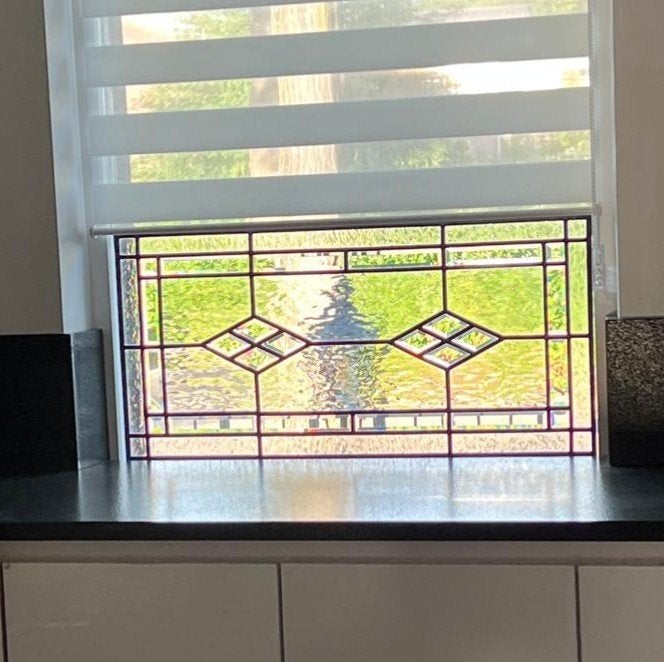 Decoratief glas-in-lood raam, Antiek en Kunst, Antiek | Glas en Kristal, Ophalen