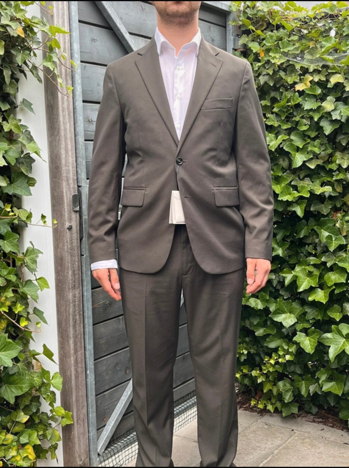 Milan pak van Mango in donkergroen, Kleding | Heren, Kostuums en Colberts, Ophalen of Verzenden, Zo goed als nieuw, Maat 48/50 (M)
