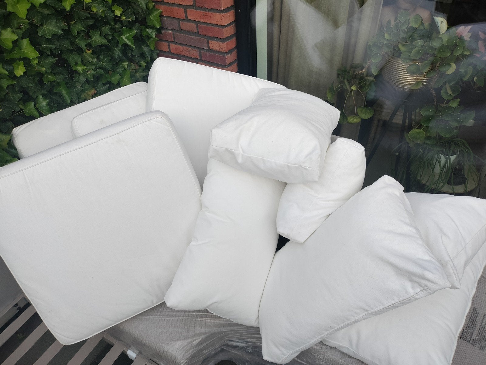 IKEA Kungso Kussens: 2x zitkussens, 4x rugkussens, Ophalen of Verzenden, Gebruikt, Wit, Rechthoekig