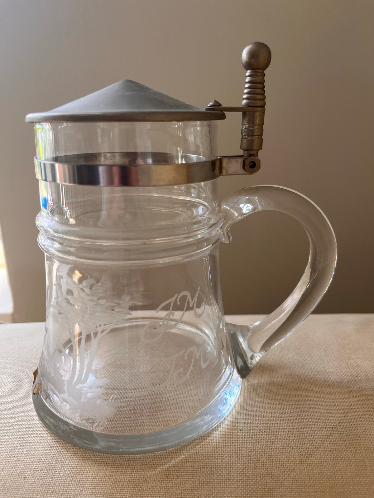 Duitse Glazen Bierpul met Scharnierend Deksel - 15 cm Hoog, Ophalen of Verzenden