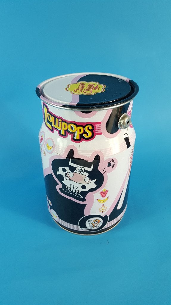 Chupa Chups lolly's opbergblik, blik, 25 cm hoog. S6, Verzamelen, Blikken, Ophalen of Verzenden, Gebruikt, Koek(jes)