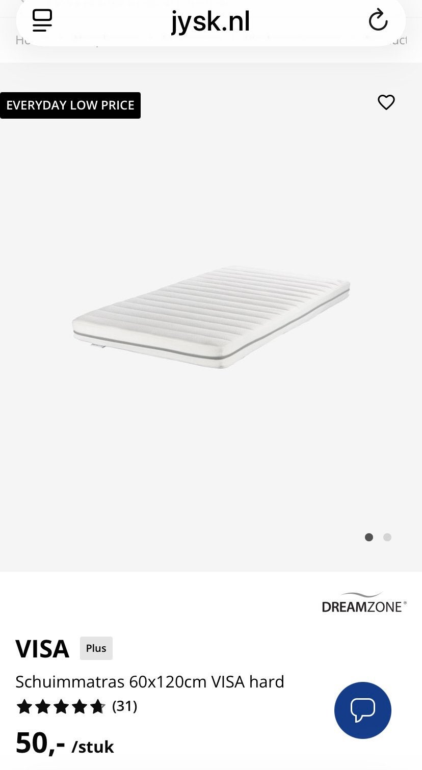 Jysk Matras nieuw. 60 x 120., Ophalen, Nieuw, Overige maten, Eenpersoons