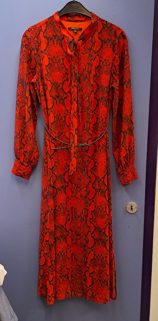 Comma rood zwart slang print midi dress lange jurk 36 43327, ., Zo goed als nieuw, Maat 36 (S), Comma