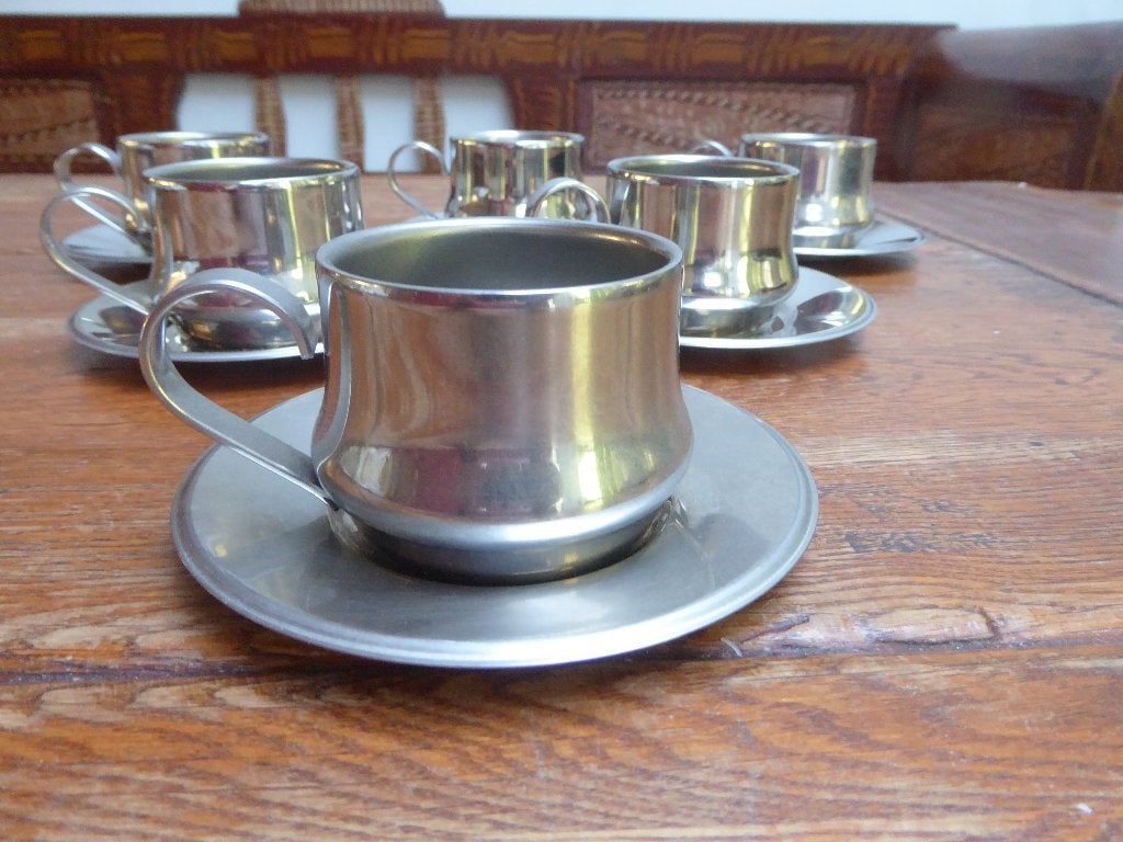6 inox dubbelwandige espressokopjes Italy, Ophalen of Verzenden