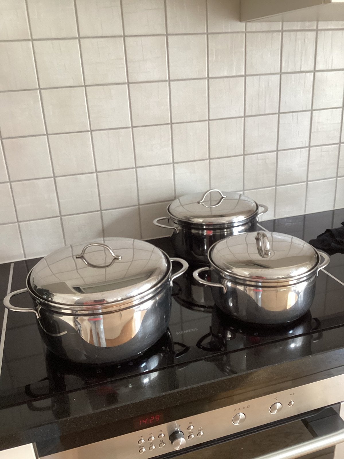 BK Pannenset - 20-22-24cm - RVS - stapelbaar -, Ophalen, Gebruikt, BK, Rvs