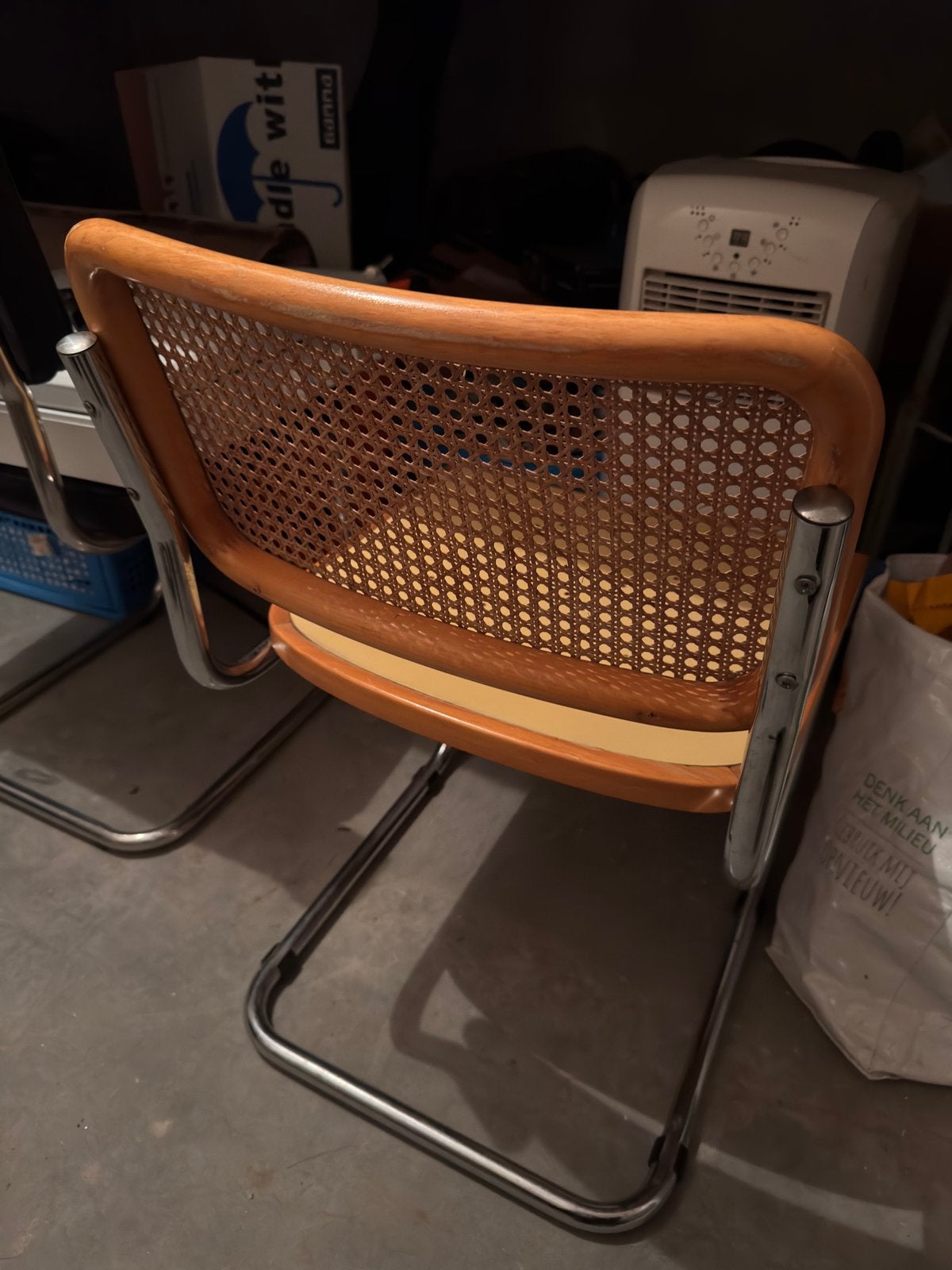 Webbing stoel met chromen frame, Ophalen, Gebruikt, Bruin, Eén