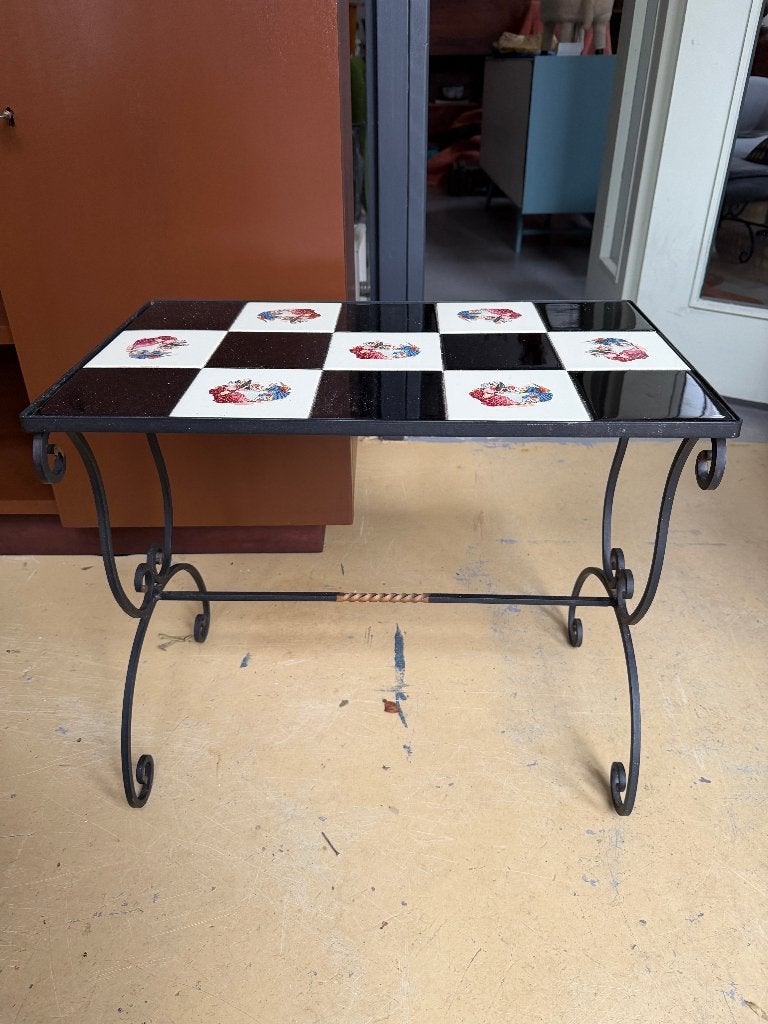 Vintage, antiek, brocante plantentafel, bijzettafel tegels, Ophalen