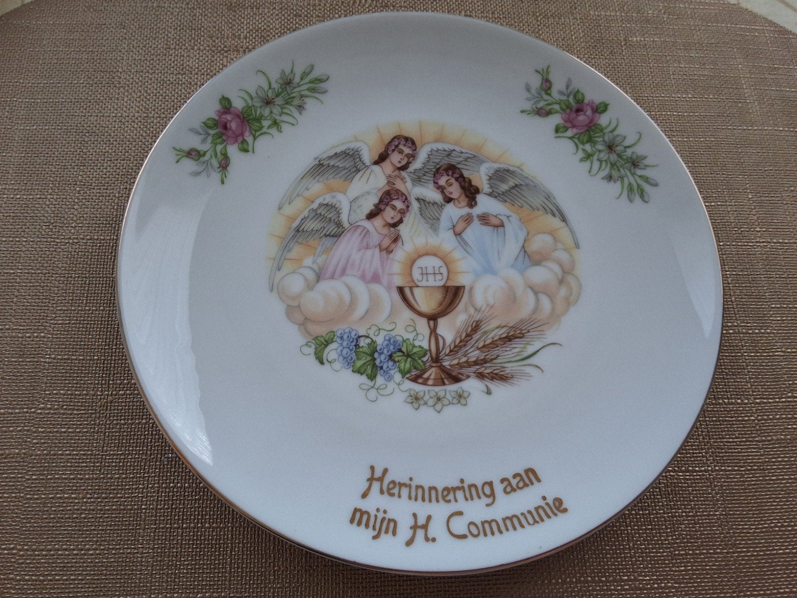 Vintage Winterling Bavaria Communiebordje Engelen JHS, Ophalen of Verzenden