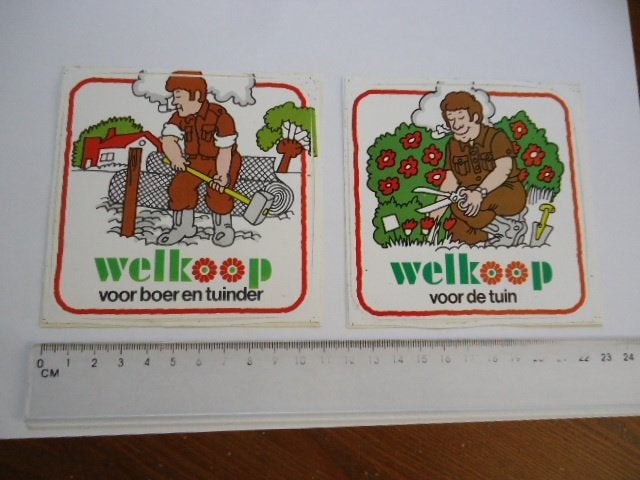 sticker Jaren 70 WELKOOP boer tuinder tuinbouw landbouw 2x, Verzamelen, Verzenden, Zo goed als nieuw