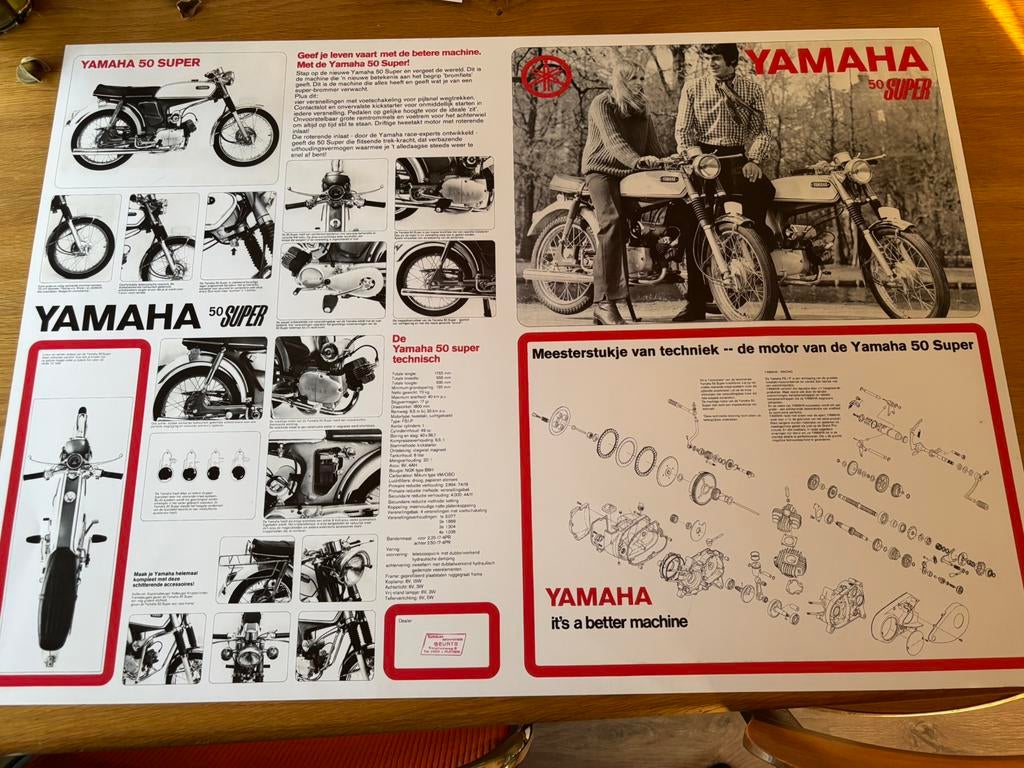 YAMAHA FS1 FIZZY 50 SUPER FS-1 roterend poster brochure, Ophalen of Verzenden, Zo goed als nieuw, Yamaha