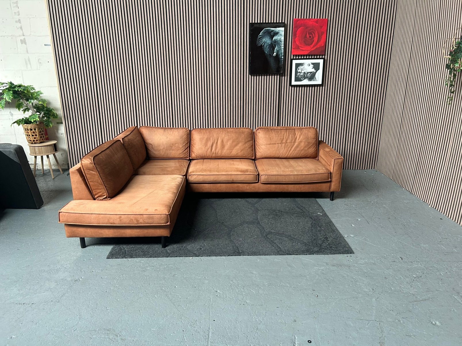 GRATIS LEVERING Hoekbank Cognac  290X210 GEREINIGD, Cognac, 250 tot 300 cm, Hoekbank, Ophalen of Verzenden