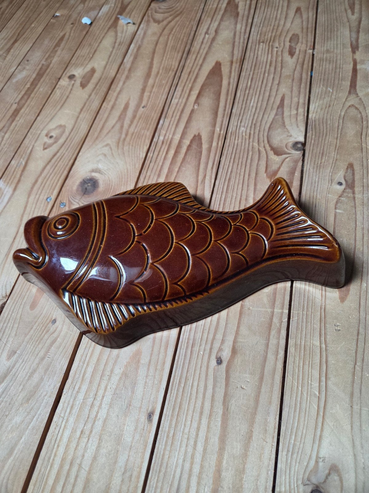 Vintage bruine visvormige ovenschaal/moule, Ophalen of Verzenden