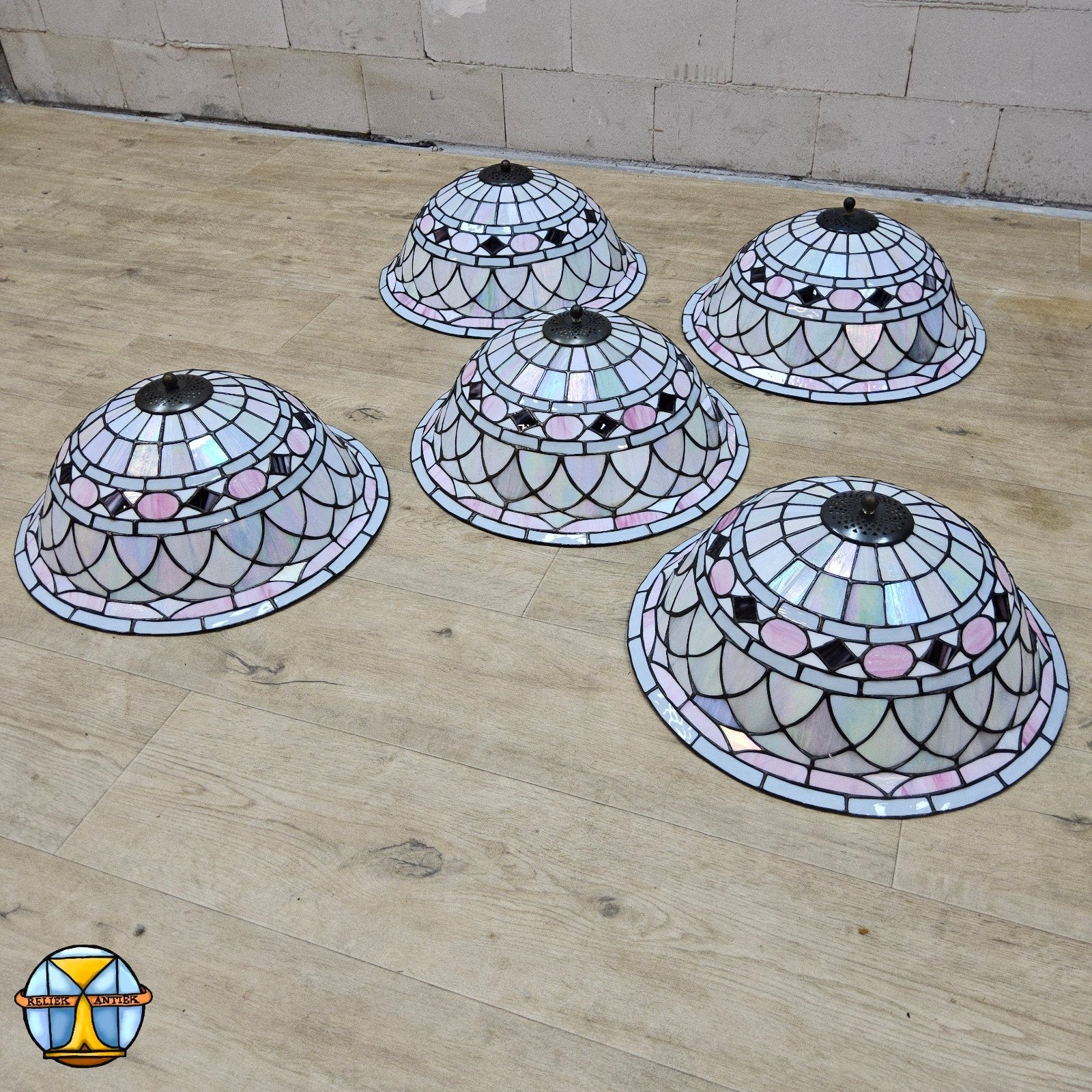 Set van 5  vintage Tiffany plafonnières plafondlamp 2 schade, Ophalen of Verzenden