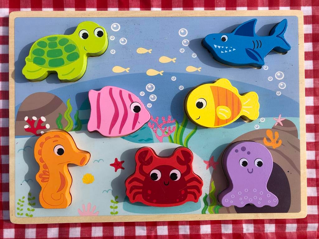 Houten puzzel met zeedieren voor kinderen, Ophalen, 2 tot 4 jaar, Zo goed als nieuw, Van hout