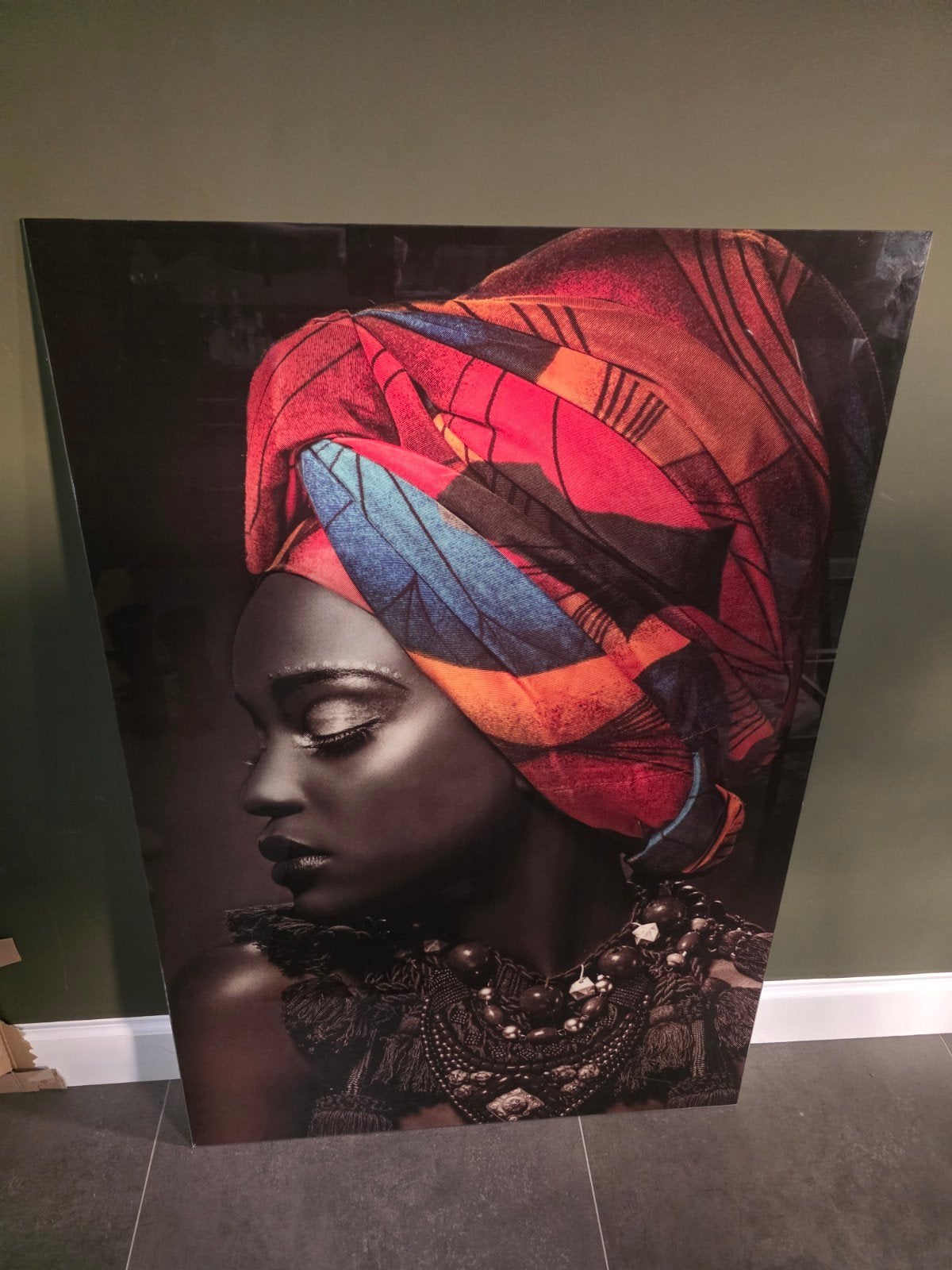 Prachtig glazen schilderij van Afrikaanse vrouw - 116x78 cm, Ophalen of Verzenden