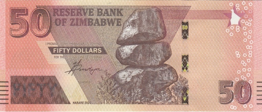 Zimbabwe bankbiljet 50 Dollars 2020, Pick 105 UNC, Ophalen of Verzenden, Zimbabwe, Los biljet