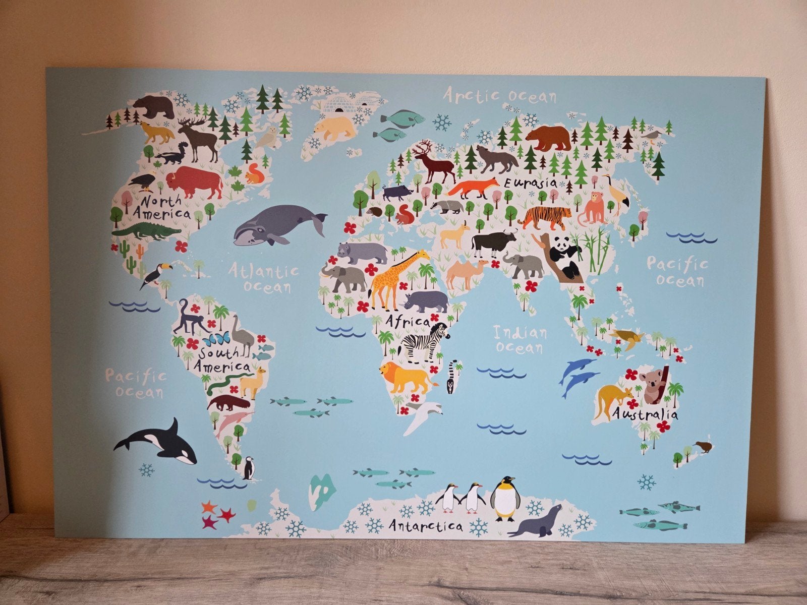Wereldkaart schilderij kind (van aluminium), Ophalen, Zo goed als nieuw, Wanddecoratie
