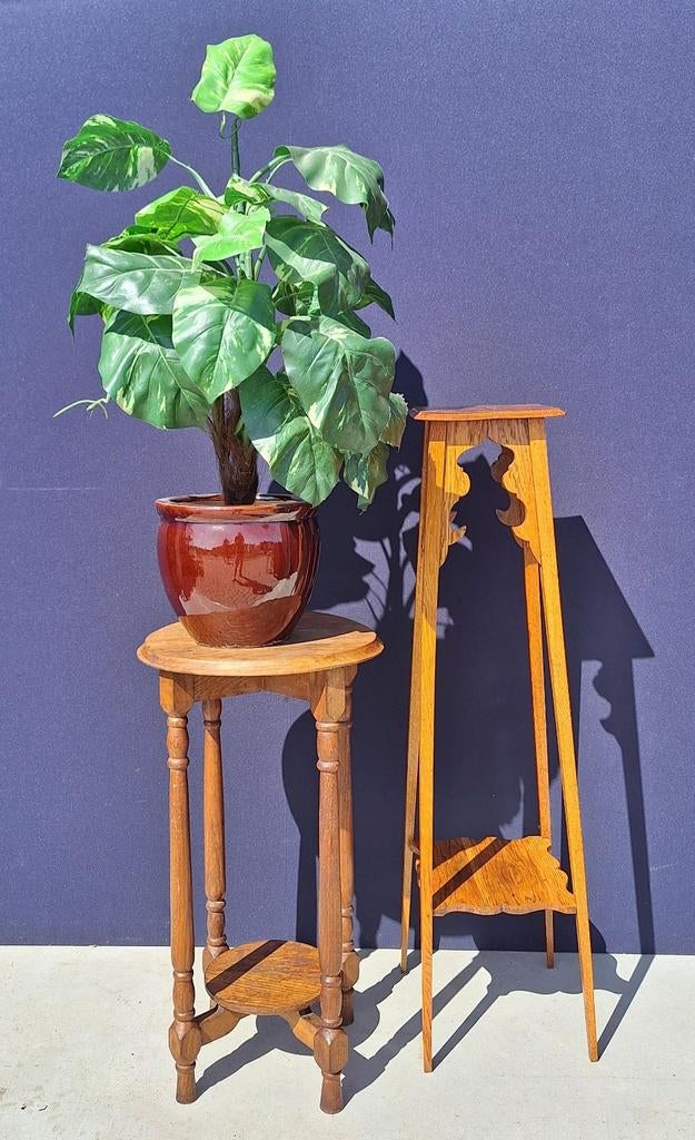 Vintage plantentafeltje, tafeltje, bijzettafeltje, eikenhout, Gebruikt, Vintage, Ophalen of Verzenden, Nvt