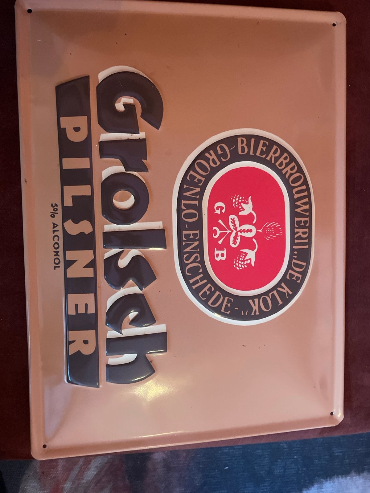 Vintage Grolsch Pilsner Emaille Reclamebord, Ophalen