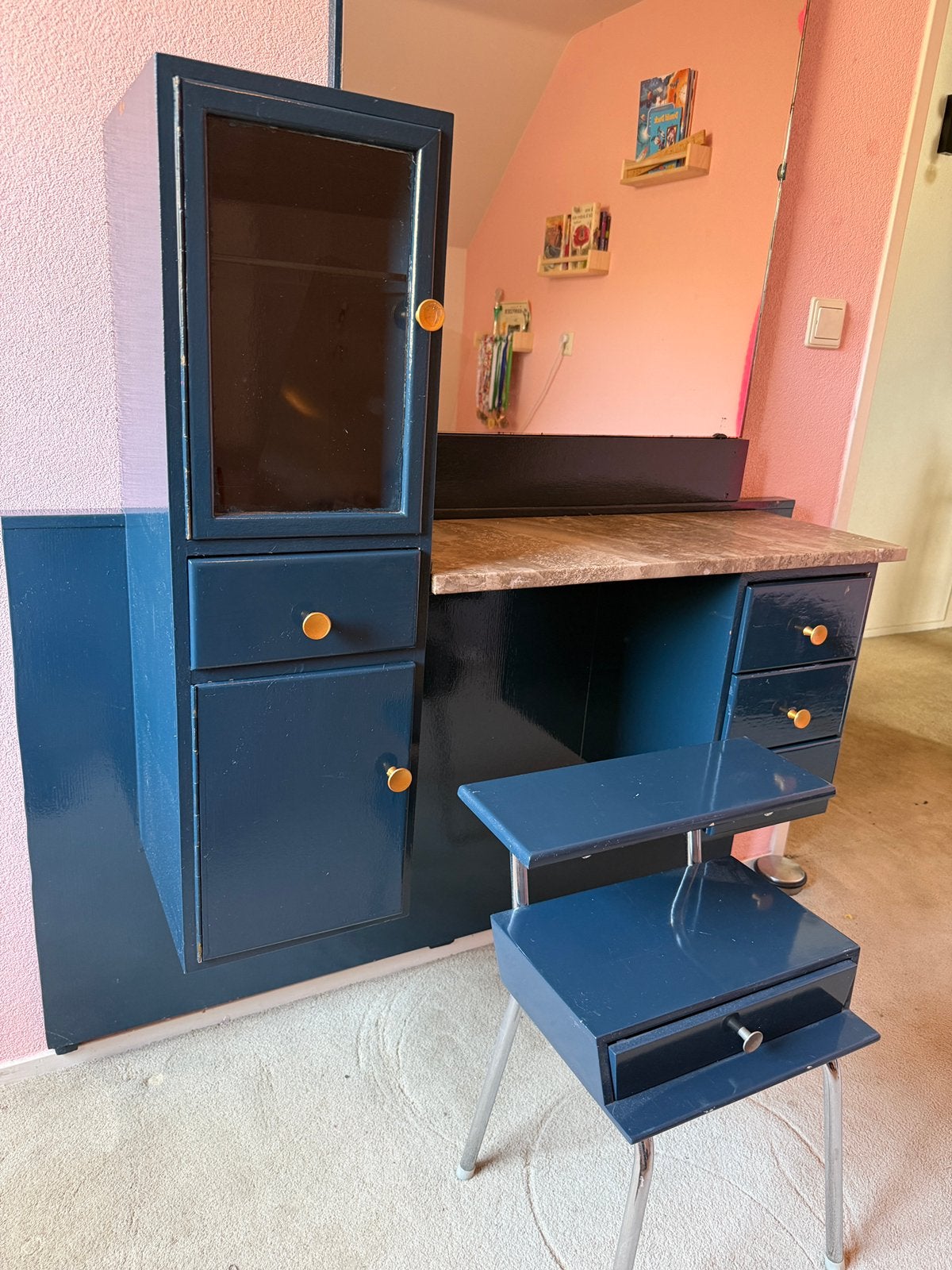Make-up tafel | kaptafel | toilettafel, Ophalen, Gebruikt, Glas, Met deur(en)