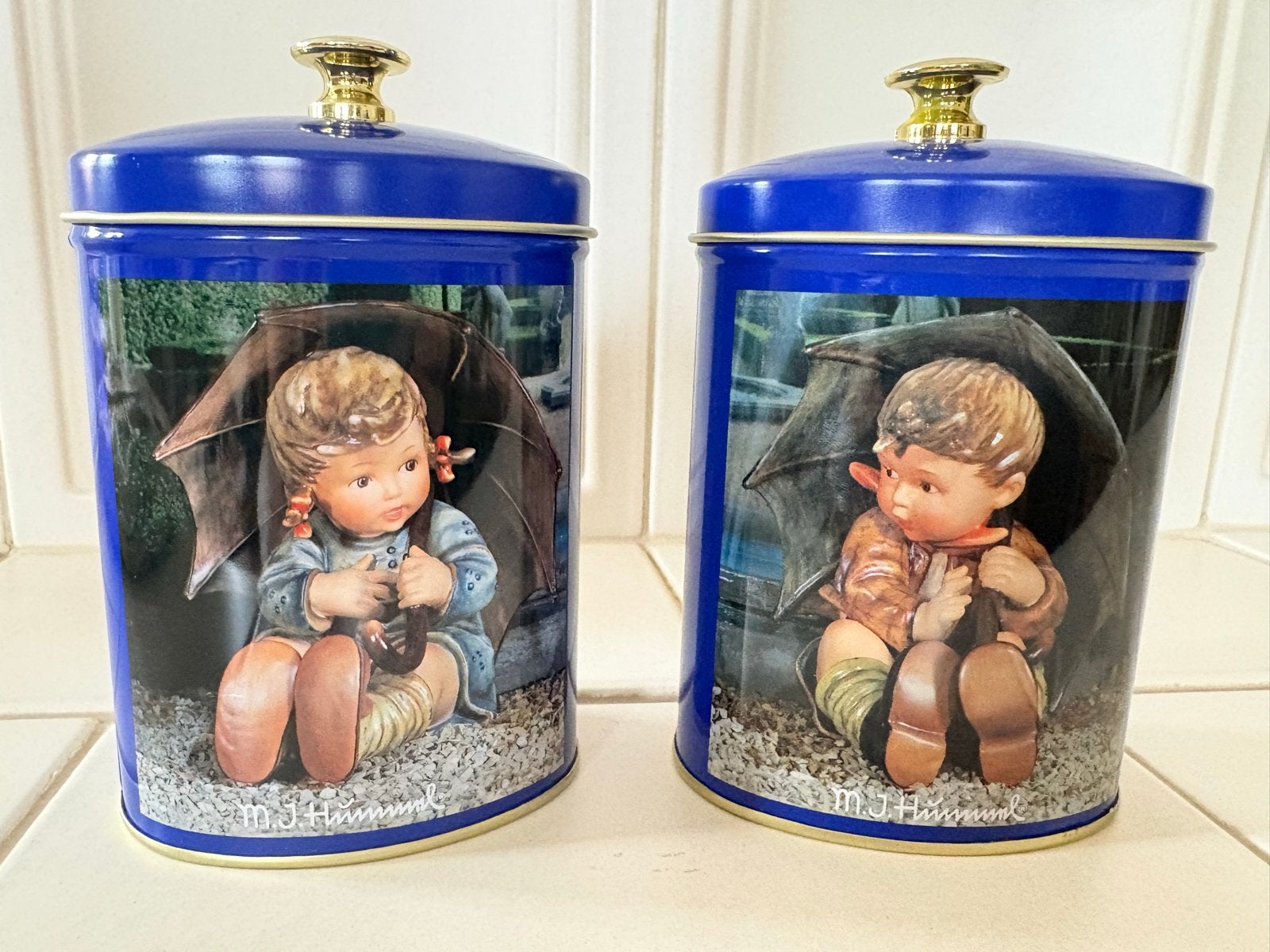 Set van 2 Hummel blikken met kinderfiguren, Antiek en Kunst, Ophalen