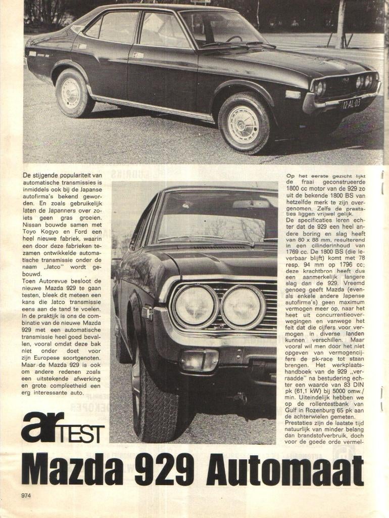 Autorevue test Mazda 929 Automaat 1973, Ophalen of Verzenden, Gelezen, Mazda