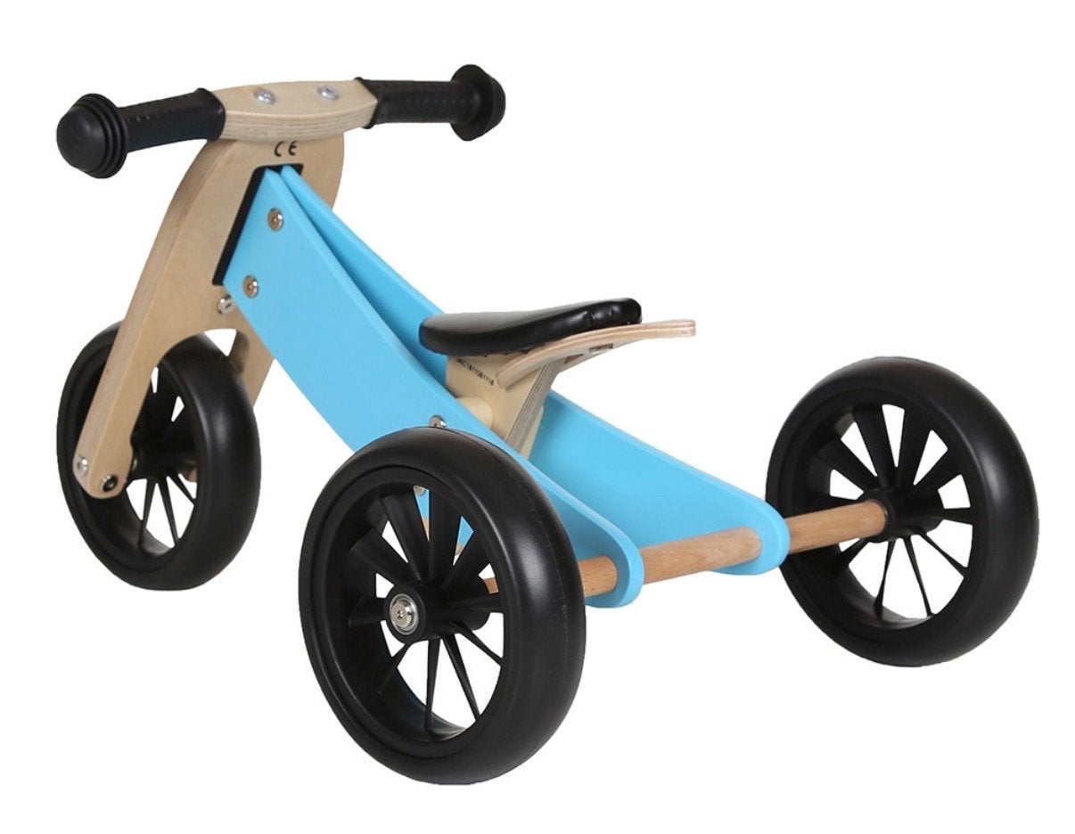 Houten loopfiets/driewieler 2-in-1 blauw