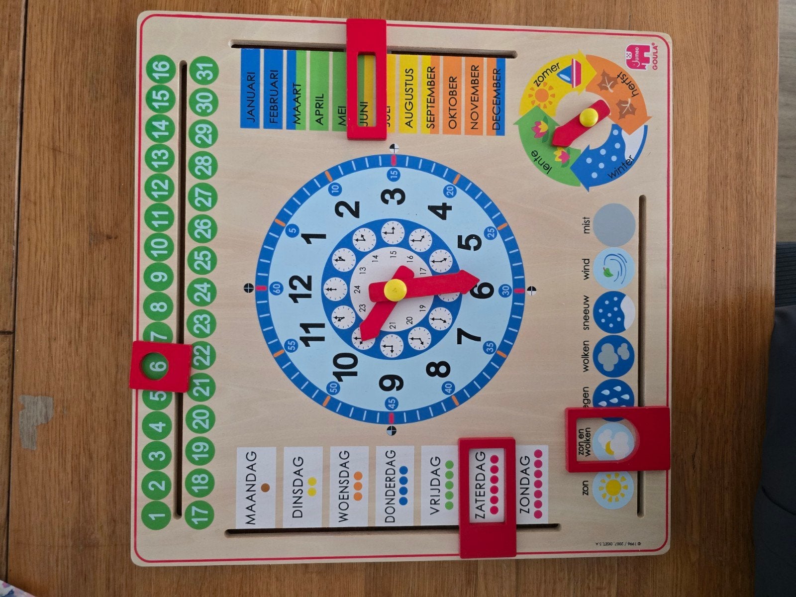 Jumbo Goula Houten Kalenderklok. Zo goed als nieuw, Kinderen en Baby's, Speelgoed | Educatief en Creatief, Ophalen, Zo goed als nieuw