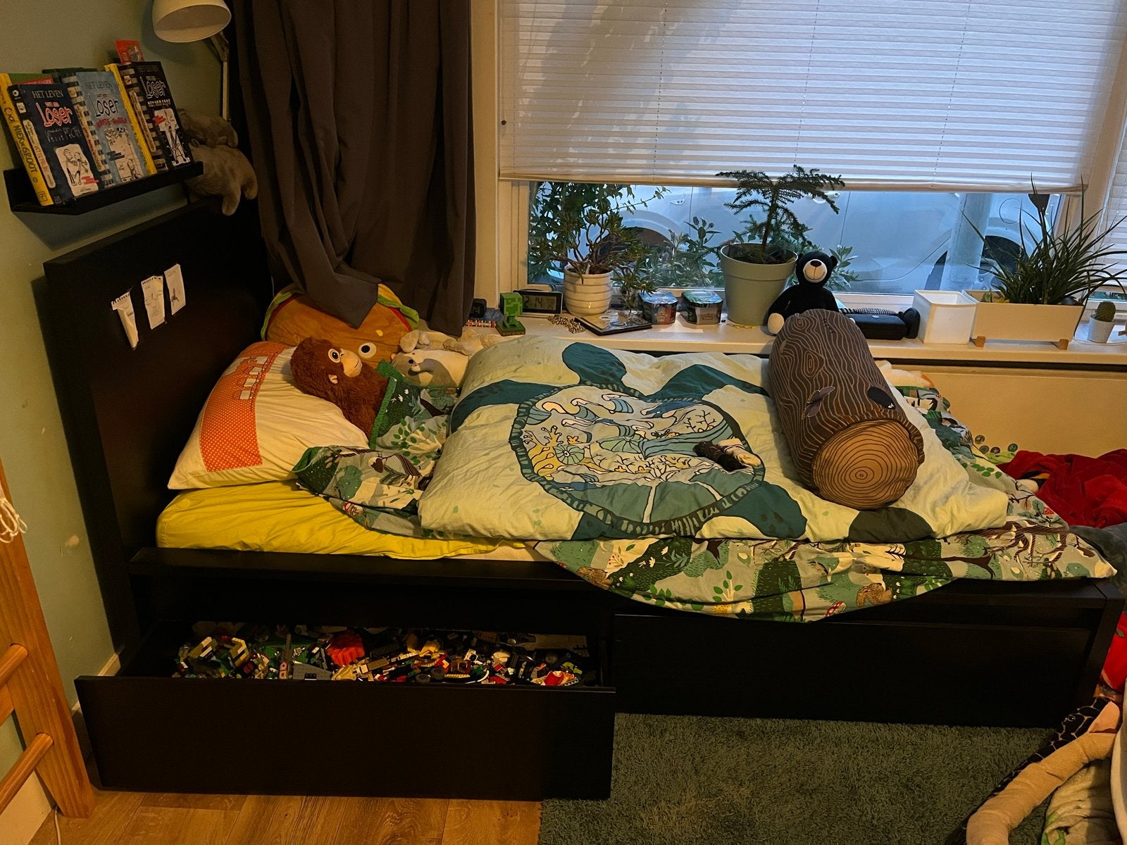 IKEA Malm bed zwart met lades en eventueel matras, Ophalen, 90 cm, Eenpersoons, Zwart