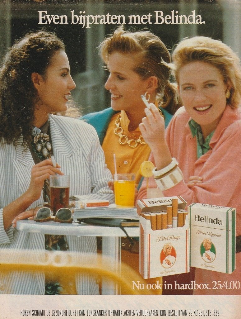retro reclame 1989 Belinda sigaretten eventjes bijpraten, Verzenden, Overige typen