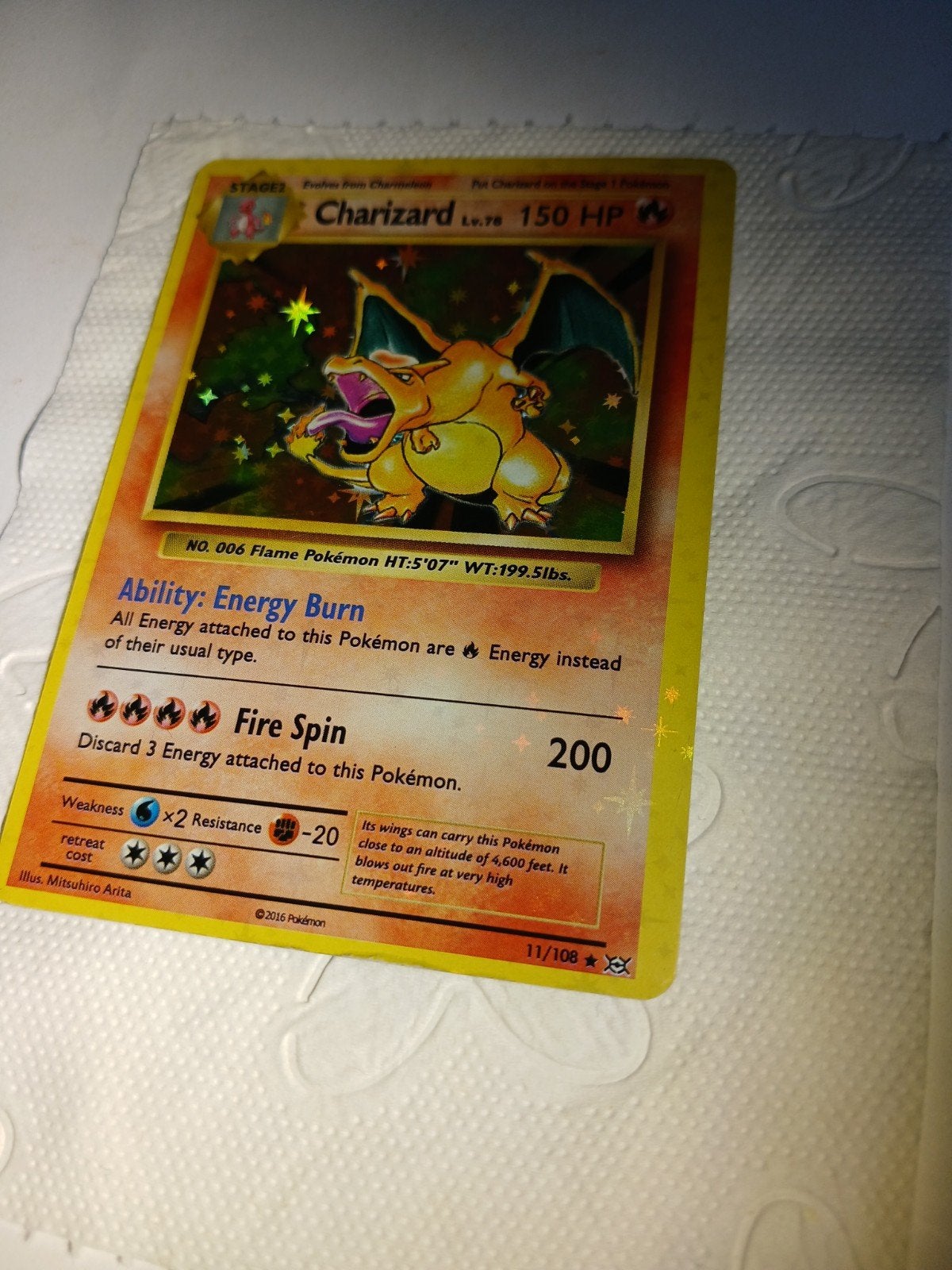 Charizard Holo Bleed Error Pokémon Kaart, Ophalen of Verzenden, Zo goed als nieuw, Losse kaart, Foil