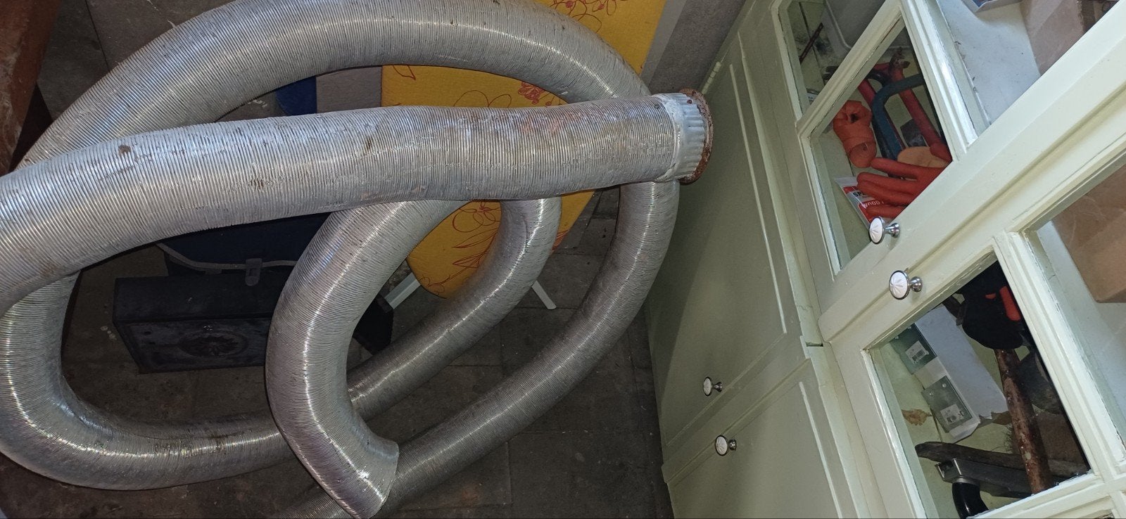 6 meter enkelwandige fexibele kachelpijp, Doe-het-zelf en Verbouw, Buizen en Afvoer, Ophalen, Gebruikt, 6 meter of meer, Rvs