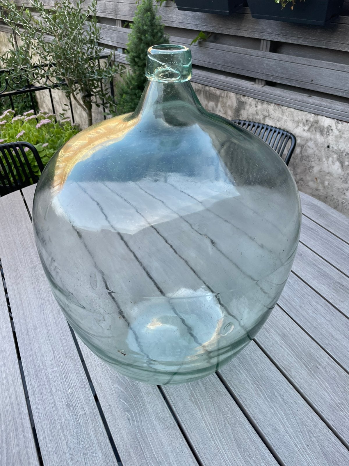 Grote dame-jeanne 62 cm oude glazen gistingsfles groen glas, Ophalen, Zo goed als nieuw
