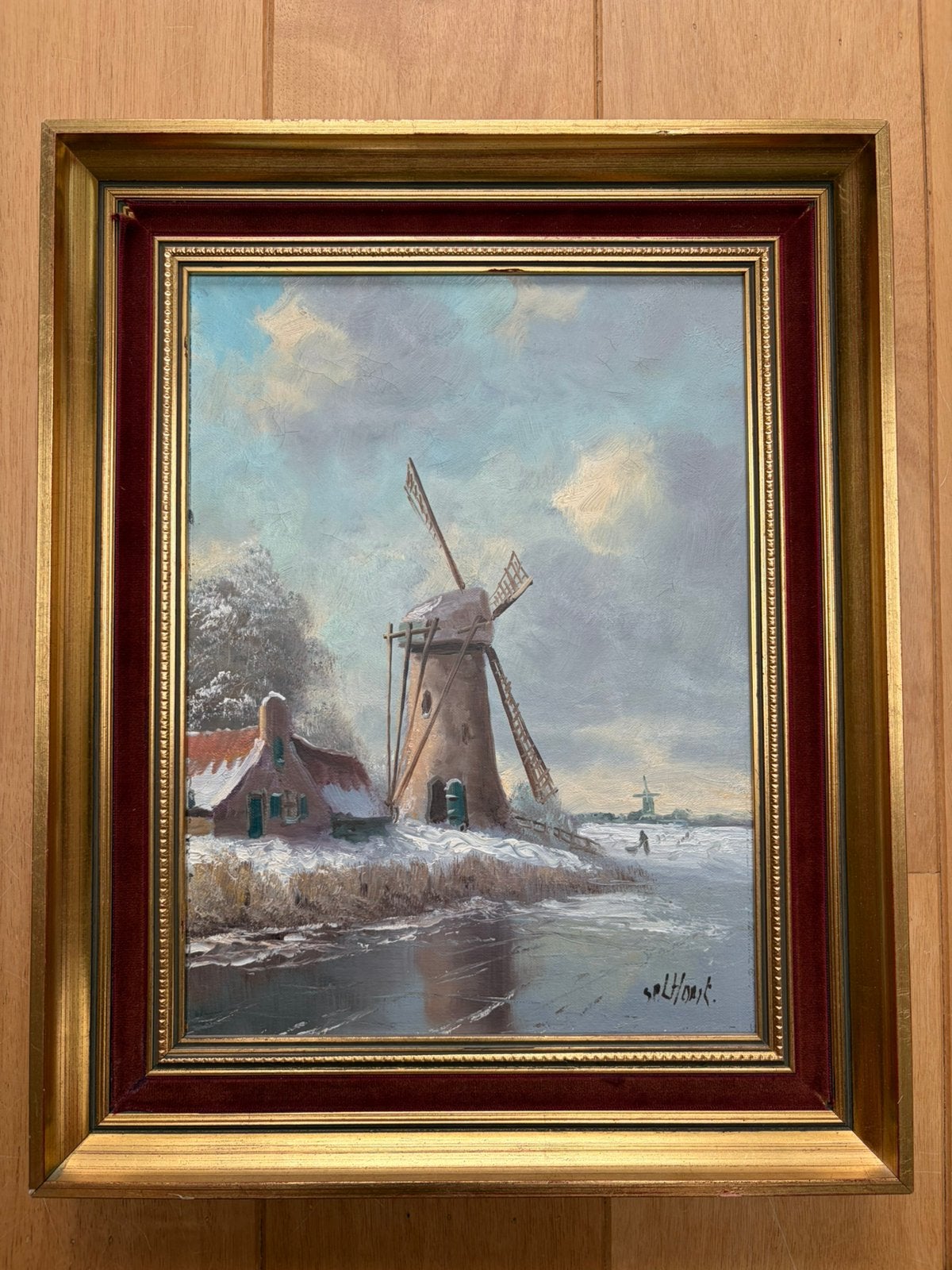 Schilderij van molen in winterlandschap, Antiek en Kunst, Ophalen