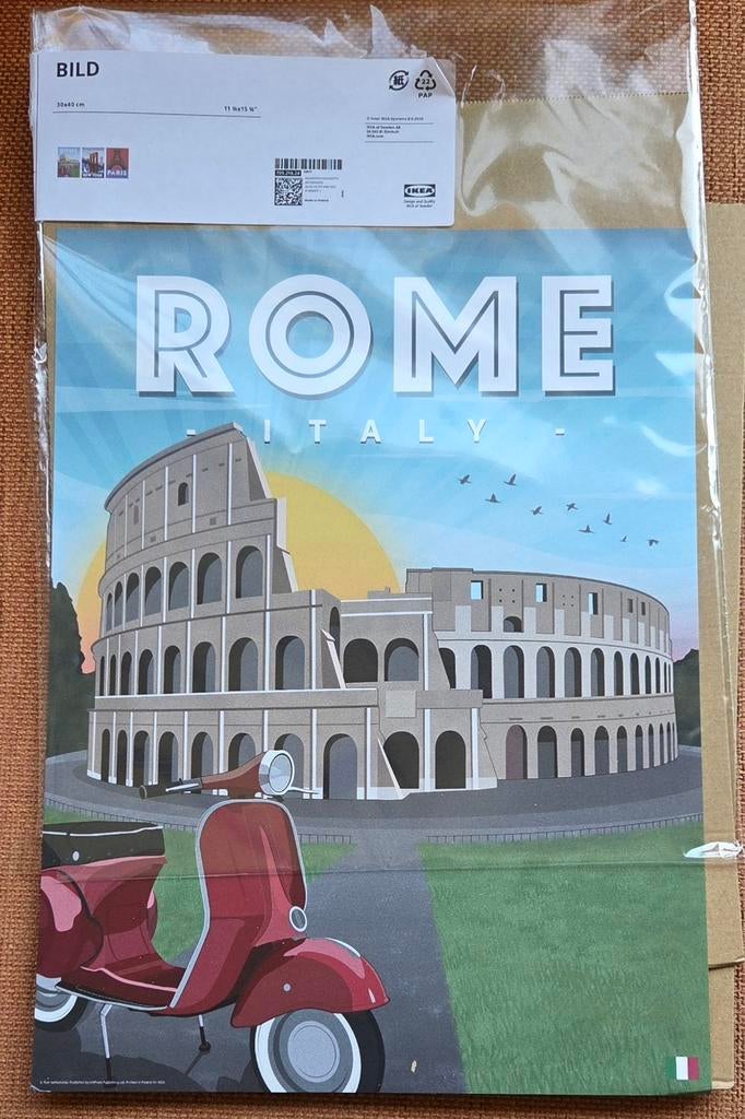 IKEA BILD Poster Rome Italië Colosseum Vespa 30x40 cm, Minder dan 50 cm, Nieuw, Ophalen of Verzenden, Foto of Poster