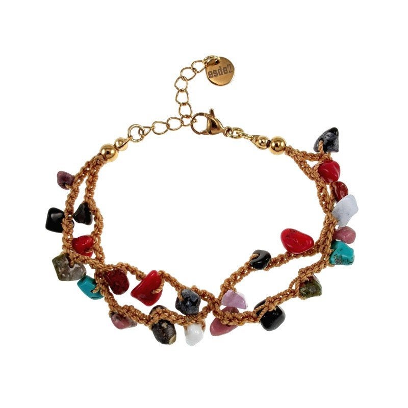 Macramé Unieke Boho Armband Kleurrijke Edelstenen RVS Dames, Met bedels of kralen, Staal, Birgitta-Gracht 33, 6465 EL Kerkrade, Nederland