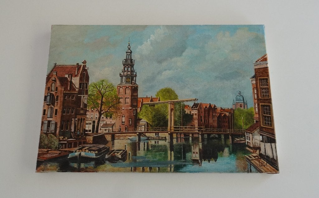 Klassiek Schilderij van Montelbaanstoren in Amsterdam, Antiek en Kunst, Ophalen
