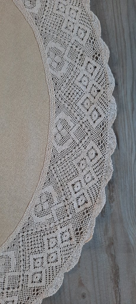 TAFELKLEED Vintage Ø 90 met LANDHUISSTIJL FILETHAAKWERK RAND, 90 cm, Linnen, Rond, Nieuw